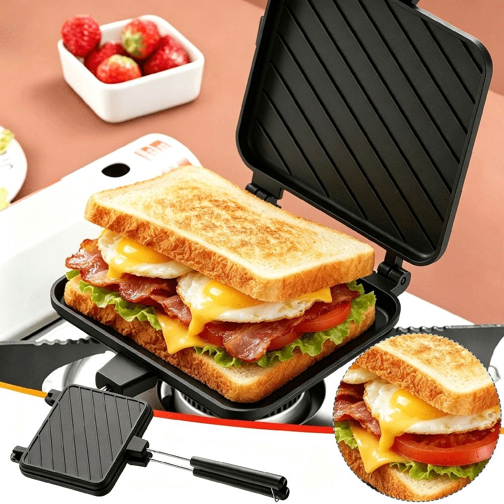 Breakfast Sandwich Maker Press Camping Cooker - Nonstick Frying Pan Pancake Maker Omelet Cooker with Removable Handle for Toasting Grilling Cooking at Home Kitchen Outdoor