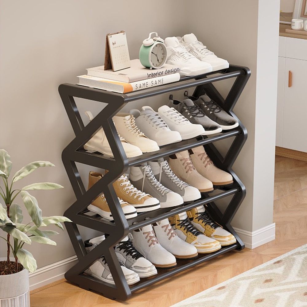 4 Tier Shoe Rack Organizer for Entryway Closet - Plastic Stackable Shoe Storage Shelves for Men Women - Narrow Shoe Shelf for Bedroom Hallway Garage - Easy Assembly No Tools Needed