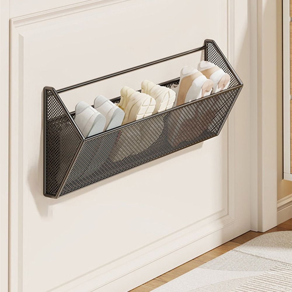 Stainless Steel Wall Mounted Shoe Rack - Bathroom Slipper Organizer for Towel Hanging, Adjustable Door Storage Rack for Entryway or Hotel, Non-Slip Rust Proof Shoe Shelf for Sneakers and Heels