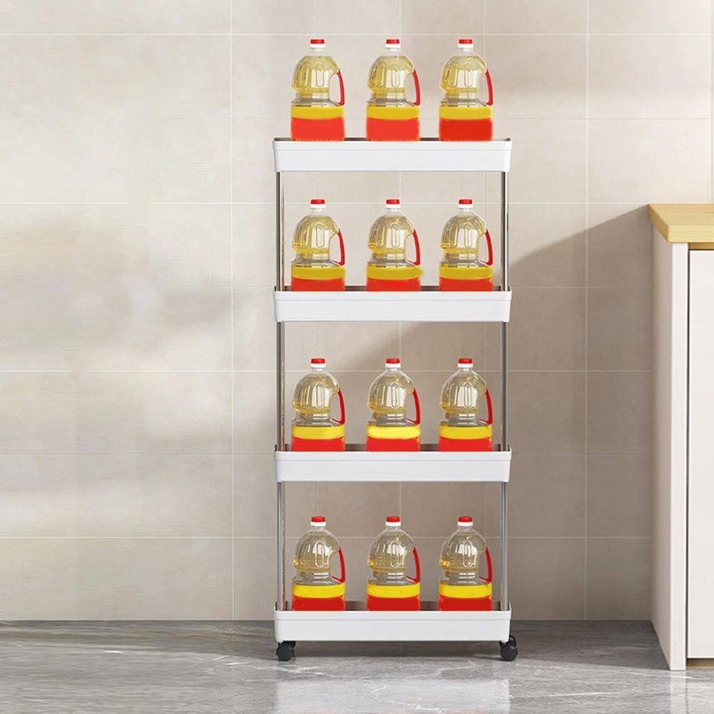 4-Tier Narrow Rolling Storage Cart with Wheels | Kitchen Shelving Unit for Spice Condiments | Multi-Purpose Bathroom Organizer Rack| Living Room Snack Cart | Vertical Space Saving Rolling Shelf