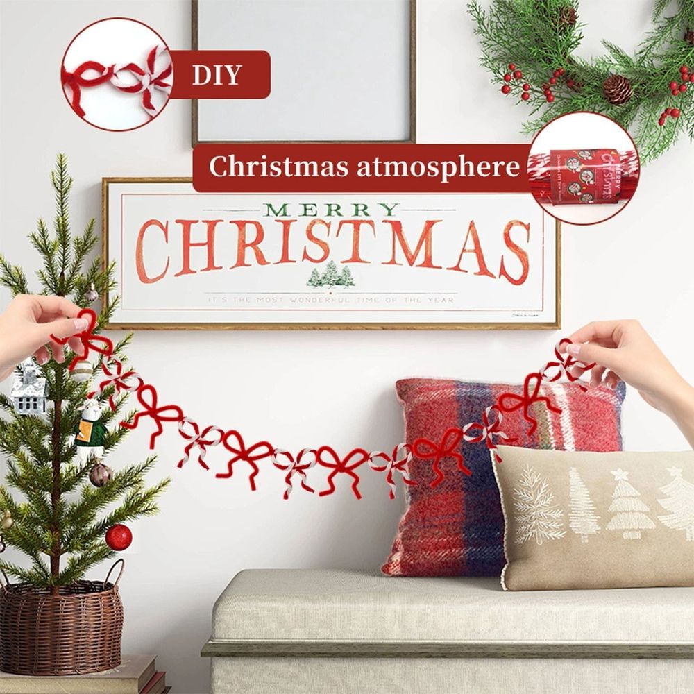 Christmas DIY Bow Wreath Making Kit Red and White Strands for Tree Wall Door Party Backdrop Holiday Craft Decoration Supplies 13 inch