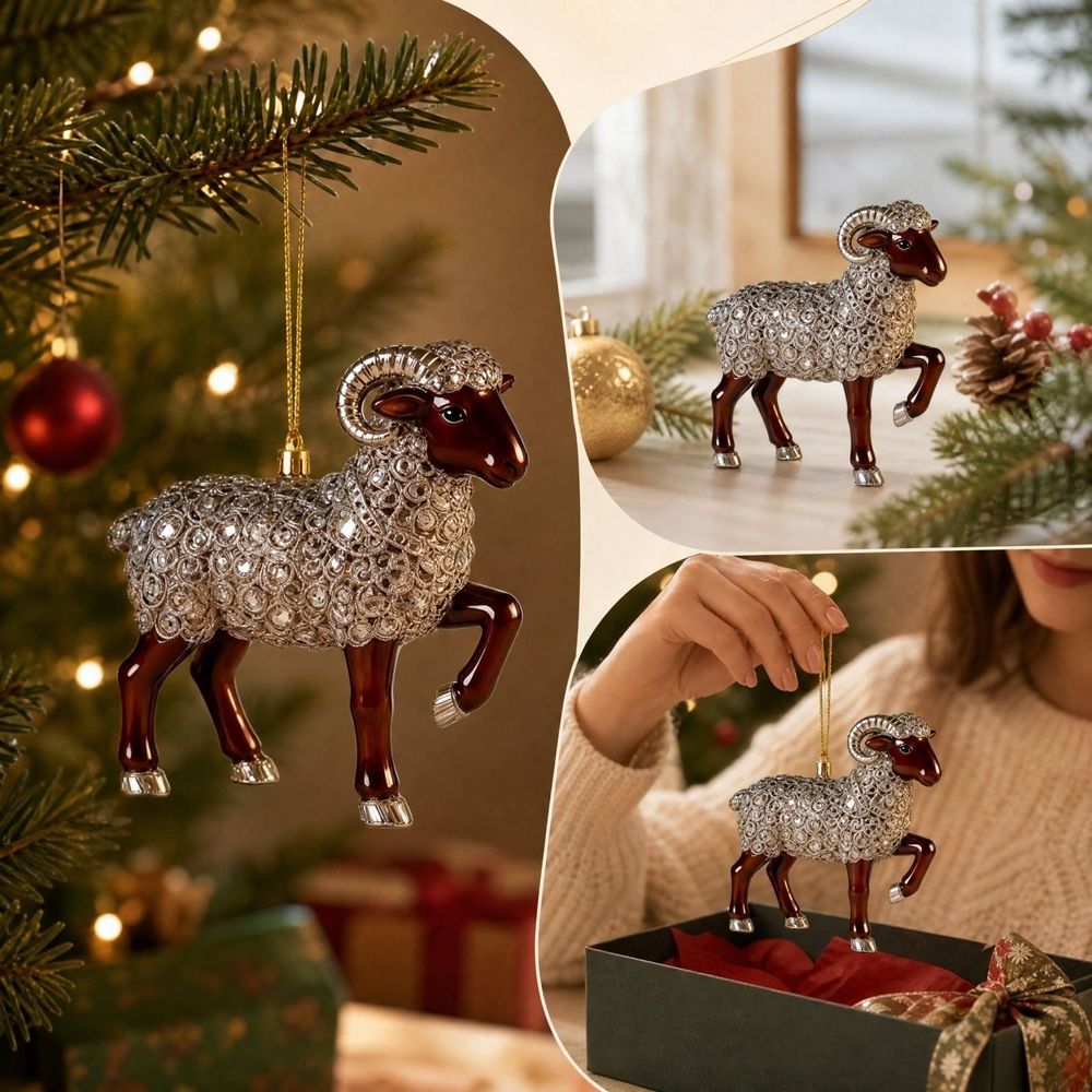 Christmas Sheep Ornament Acrylic Ram Hanging Pendant Farm Animal Figurine Decor for Christmas Tree Home Holiday Party Display and Gift 3 inch A