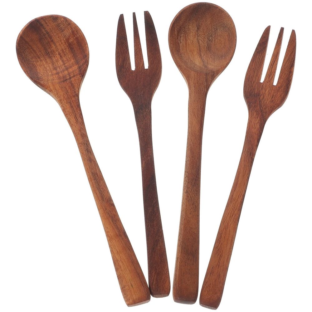 3-Piece Wooden Spoon and Fork Set Reusable Japanese Style Salad Forks Kitchen Utensils