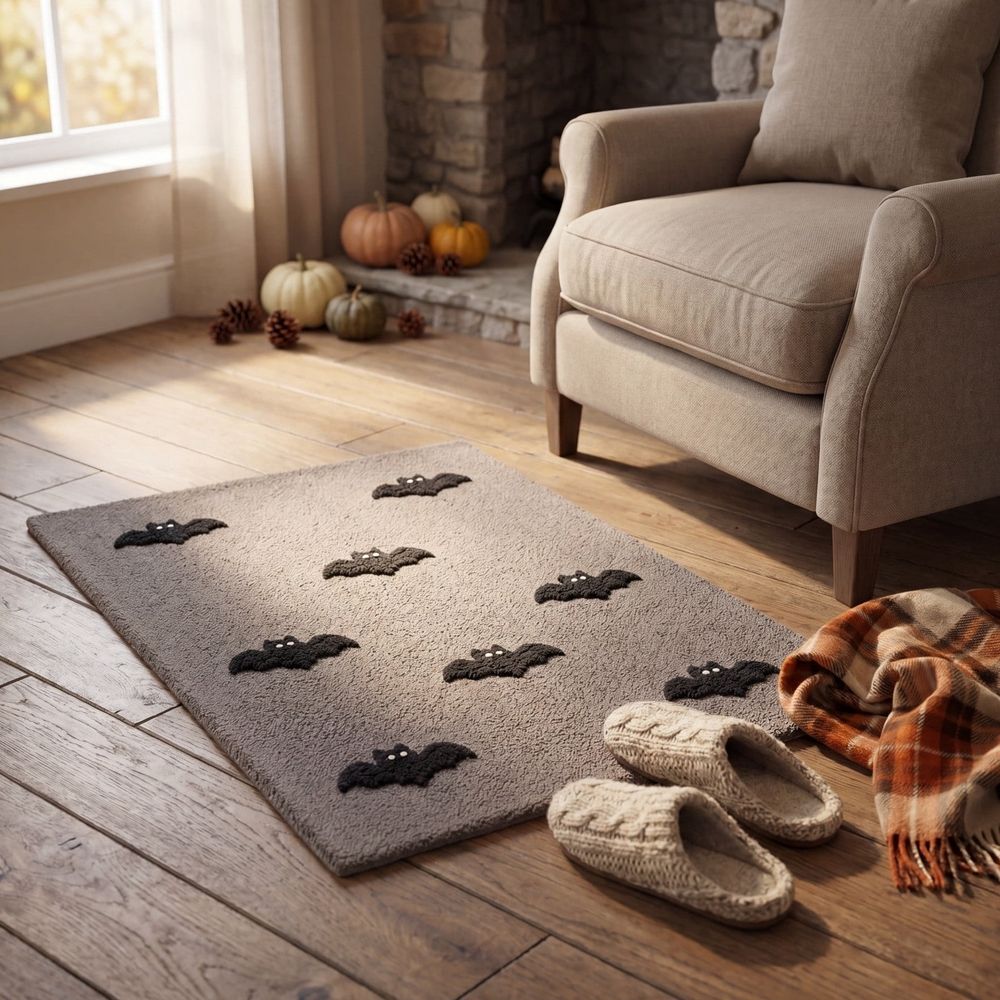 Halloween Spooky Jacquard Ghost Bath Mat, Jacquard Pumpkin Bathroom Rug, Soft Plush Non-Slip Washable Bath Rug for Halloween Front Door Decor, Machine Washable, 16x24 Inch