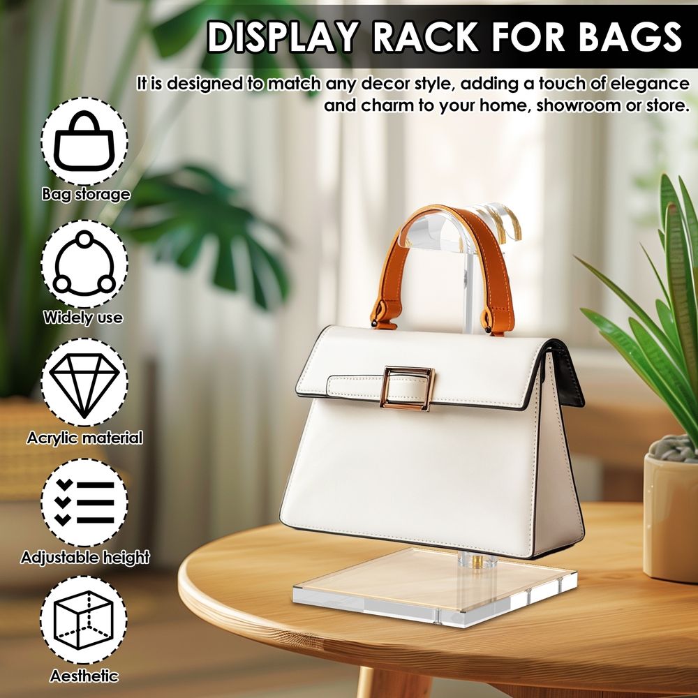 Acrylic Purse Display Hanger- Adjustable Height Handbag Holder Rack Boutique & Store Display for Handbags Wallets & Accessories \ufeff
