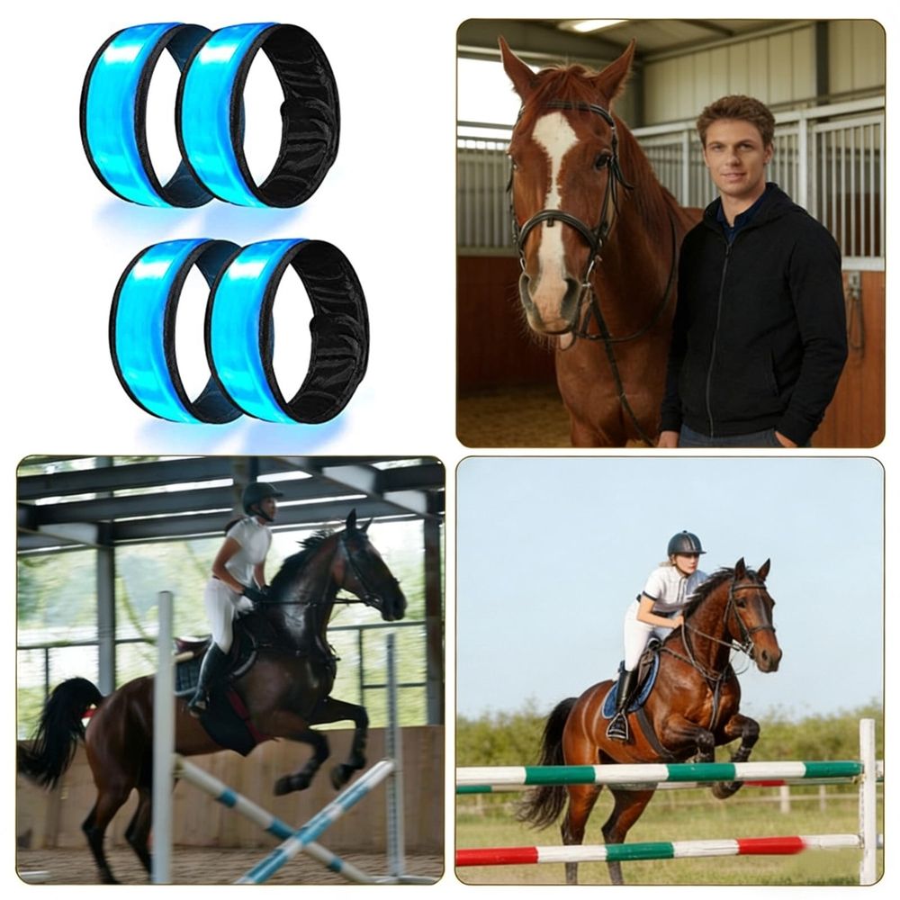 4 Pack LED Reflective Horse Shackle Bands with Lighting Accessories for Animals, High Visibility Night Riding Parades Farm Safety Gear, 35x4cm & 24.5x4cm