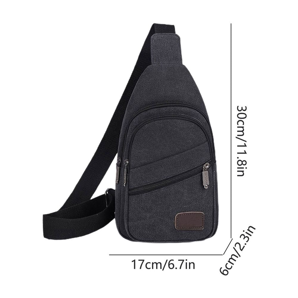 Unisex Single Shoulder Crossbody Bag Waterproof Canvas Sling Backpack Chest Bag for Hiking Travel Daily Use Multi Compartment with Hidden Pocket 12 x 6.7 Inches