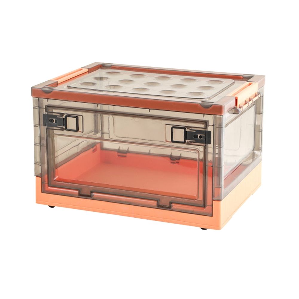 Foldable Plastic Storage Box with Lid, Clear Transparent Organizer Bin for Clothes Blankets, Large Capacity with Wheels, 15 x 11 x 9.5 Inches