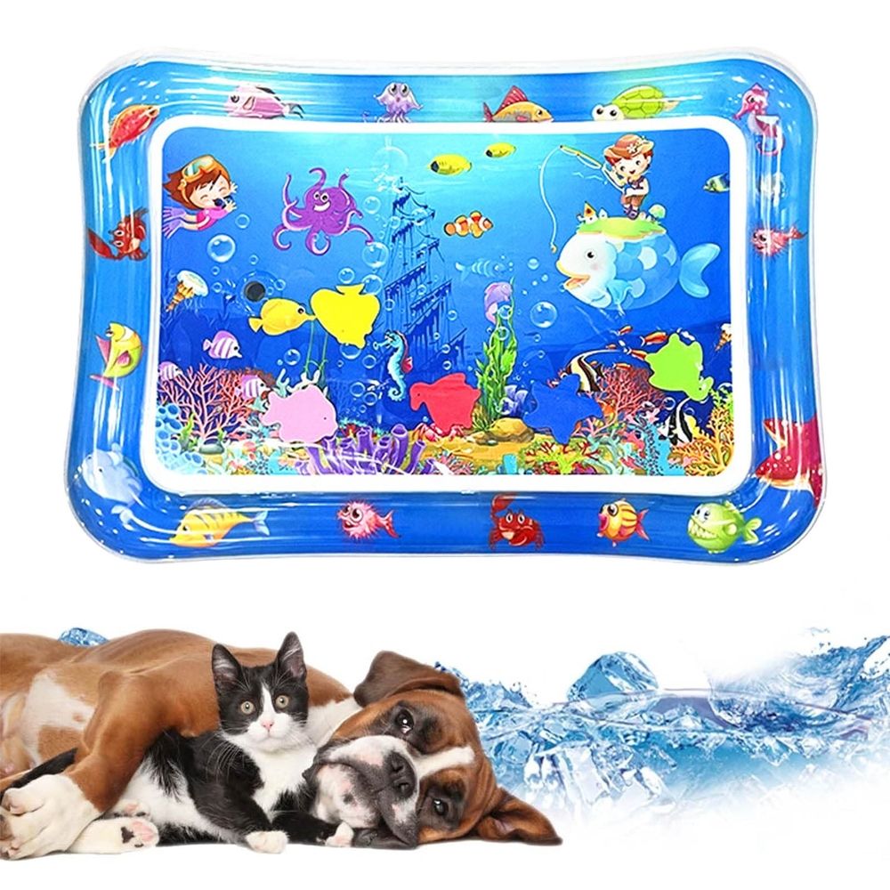 Thickened Water Sensory Play Mat 26x18.5 Inch Interactive Water Sensor Mat with Fish for Kids Toddlers Pet Cats Summer Outdoor Indoor Play