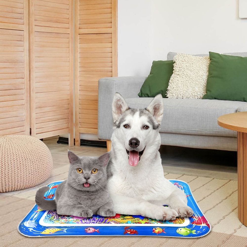 Thickened Water Sensory Play Mat 26x18.5 Inch Interactive Water Sensor Mat with Fish for Kids Toddlers Pet Cats Summer Outdoor Indoor Play