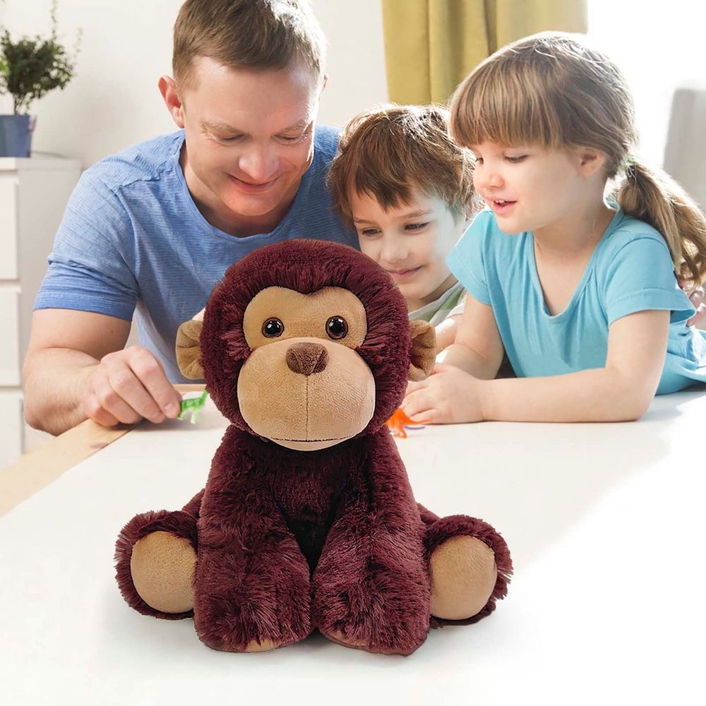 Cute Forest Animal Monkey Plush Doll Figurine, Soft Squatting Sitting Stuffed Toy for Home Shelf Desk Decoration, 8 Inch