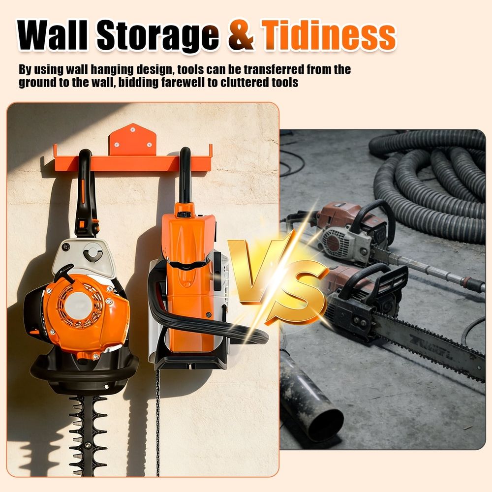 Backpack Leaf Blower Hanger with Tube Hook, Heavy Duty Wall Mount Rack for Garage Organization