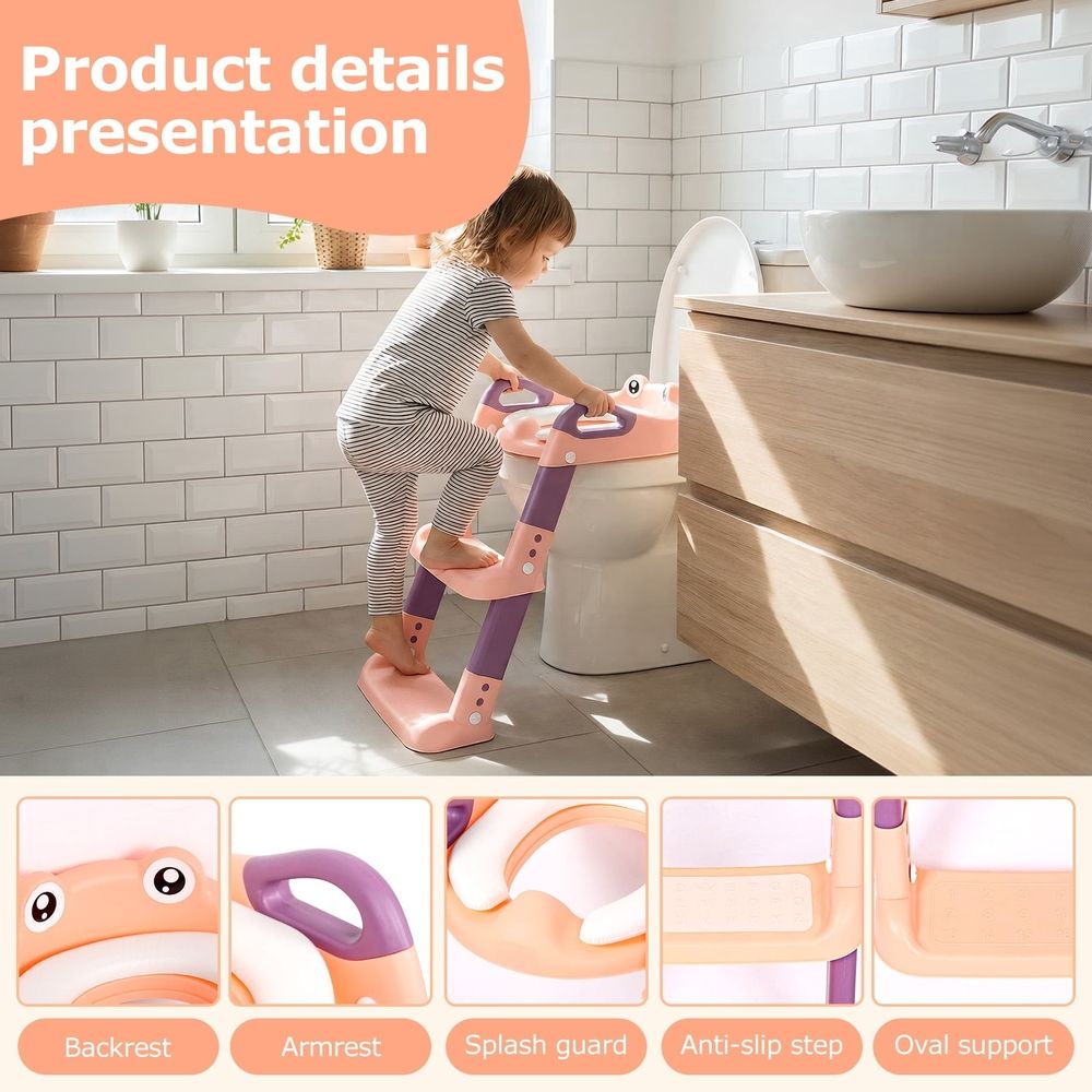 Training Seat Detachable Toddler Toilet Seat Ladder with Adjustable Height PVC Soft Cushion for Toddlers Boys Girls