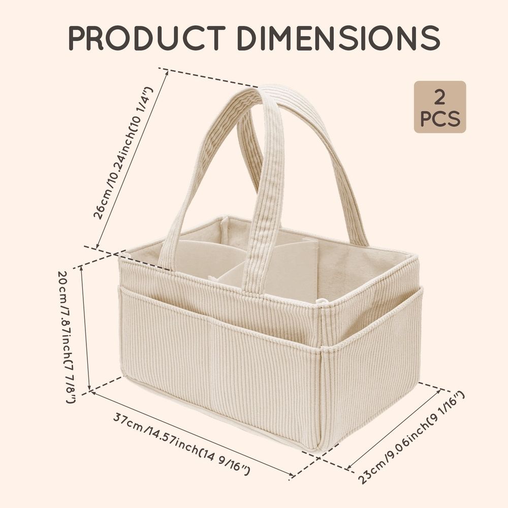 2Pcs Diaper Caddy Organizer with Inner Compartment Organization Sturdy Comfortable Carry Design for Nursery Baby Shower Newborn