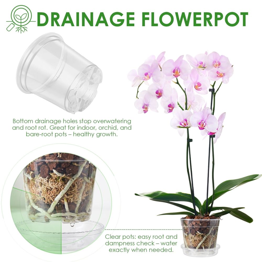 30Pcs Clear Nursery Pots with Multiple Drainage Holes & Dedicated Tray Transparent Seedling Flower Pot for Succulent Herb Orchid Flower
