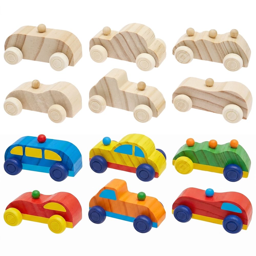 12Pcs Unfinished Wooden Race Car Set DIY Blank Car for Kid Painting and Craft Natural Wood Toy for Creative Art Project