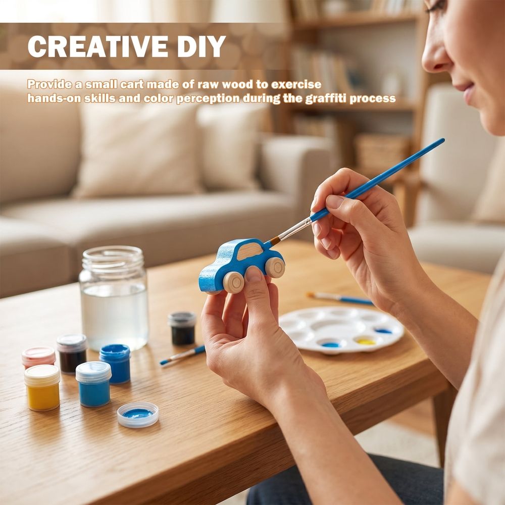 12Pcs Unfinished Wooden Race Car Set DIY Blank Car for Kid Painting and Craft Natural Wood Toy for Creative Art Project