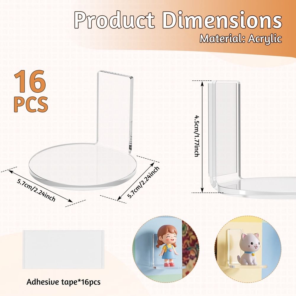 16Pcs Small Acrylic Figure Display Shelf with Transparent Minimalist Design No Drill Seamless Installation for Home Wall