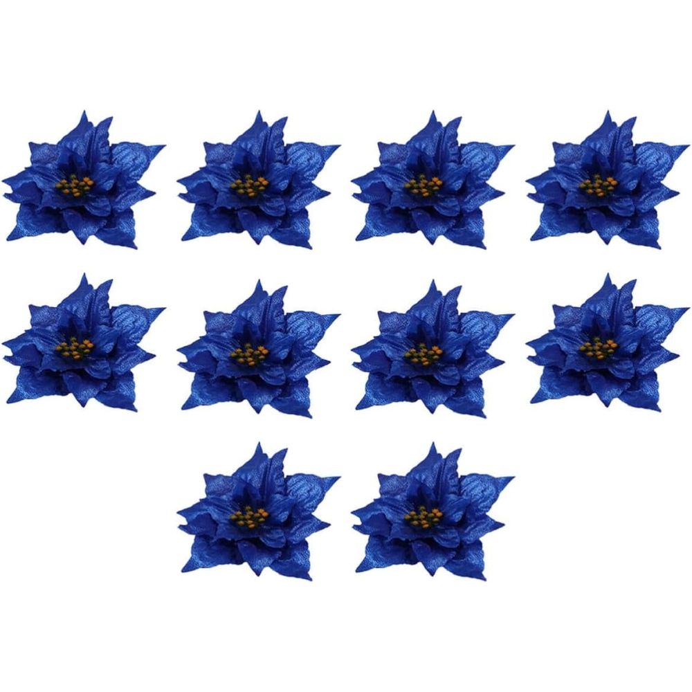 10PCS Artificial Xmas Flower PE Blue Christmas Tree Ornaments, Festive Holiday Decor Accessories