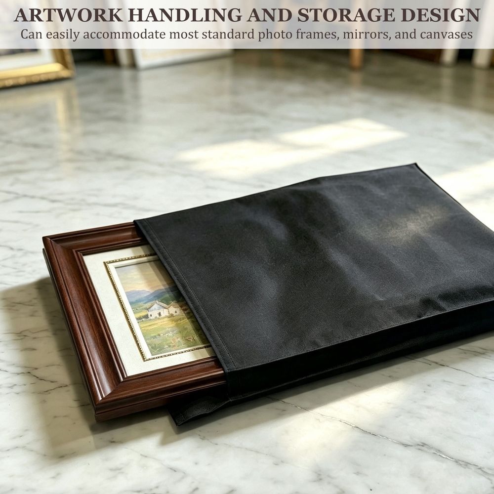 2 Pack Felt Picture Frame Moving Bag, Self Adhesive Sealing, Scratch Protection, Safe Transport, for Office Reorganization (Black)