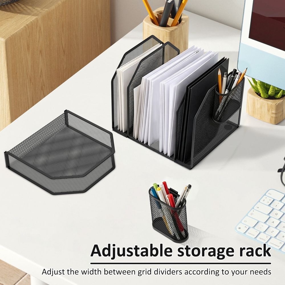 Black 7 Section Desktop File Sorter, Easy to Assemble, Sturdy and Lightweight for Letter A4 Folder Paper Book Office Classroom Home
