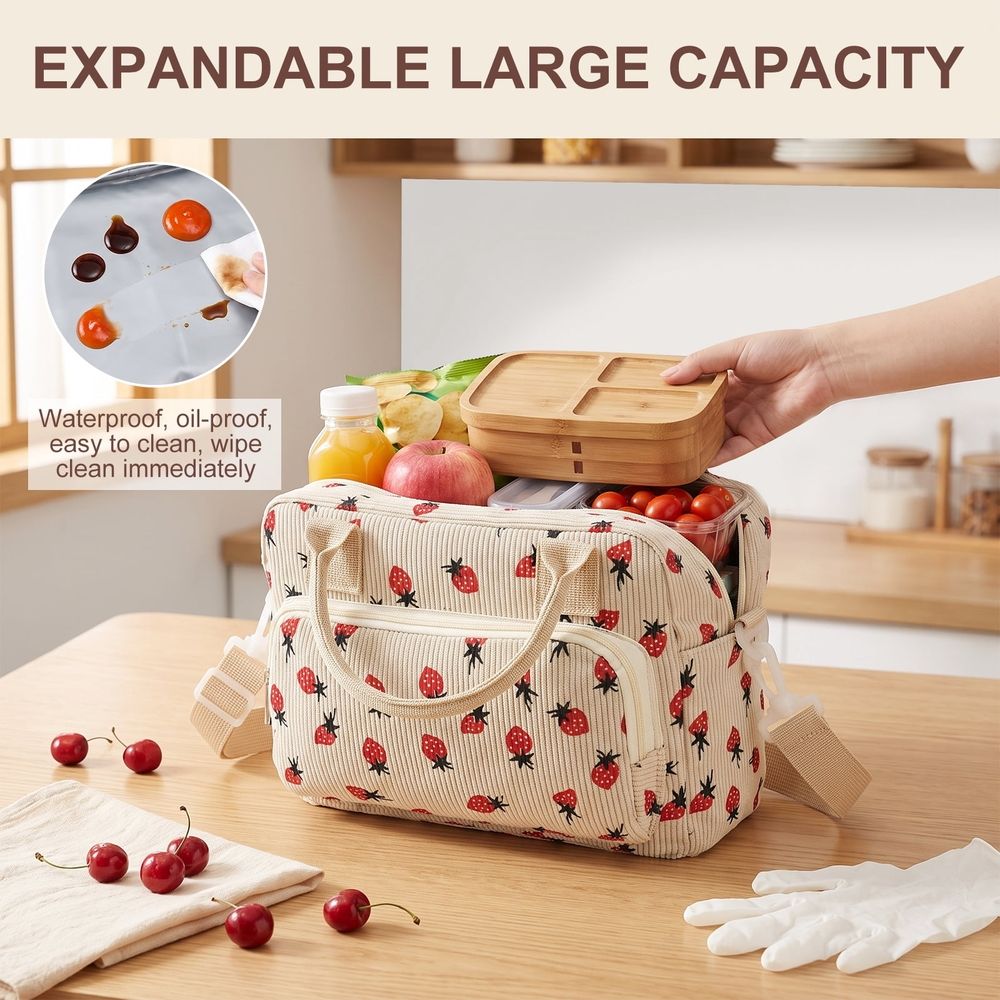 Corduroy Lunch Bags Double Layer Temperature Lock Structure Green Mark Resistant Inner Liner for Relatives and Friends