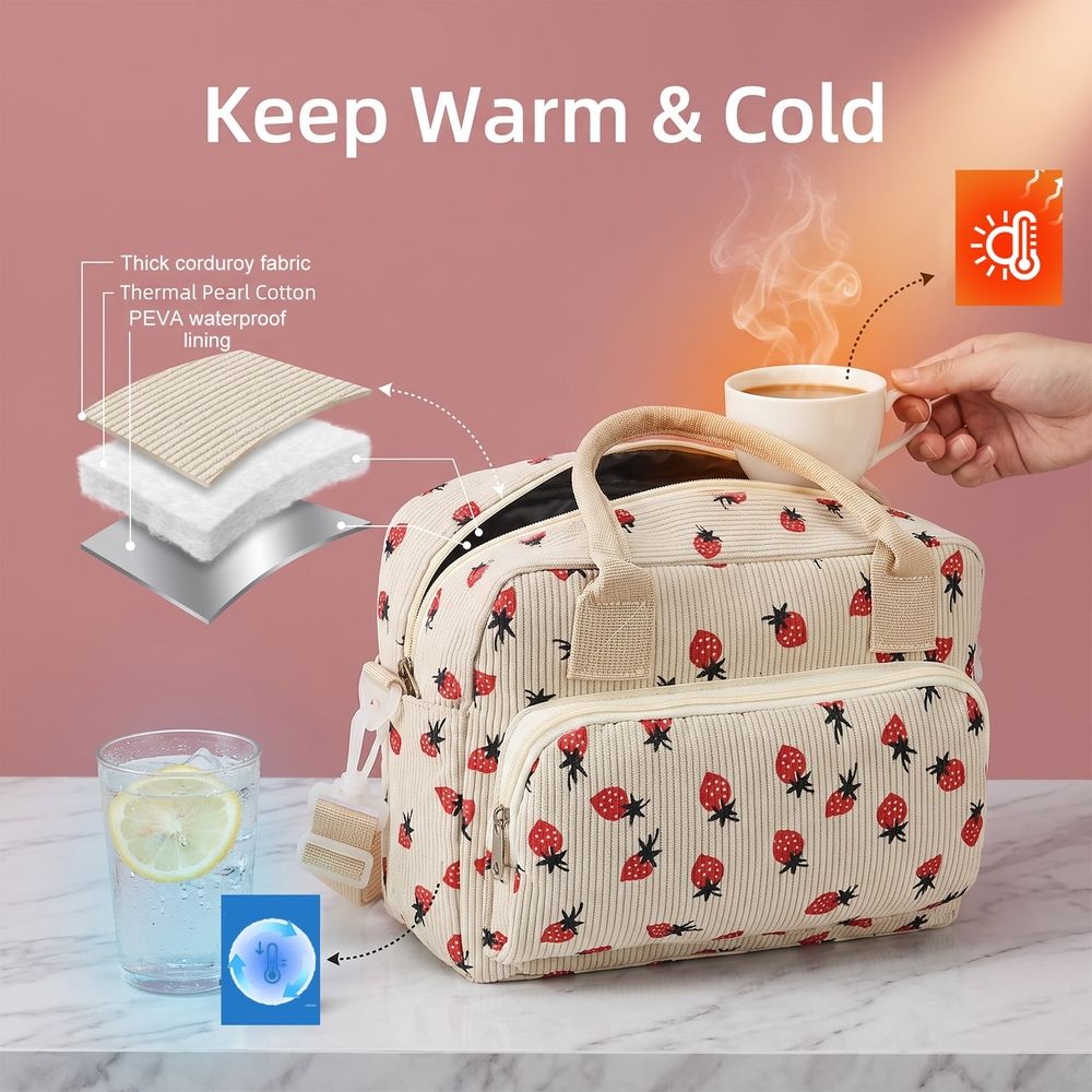 Corduroy Lunch Bags Double Layer Temperature Lock Structure Green Mark Resistant Inner Liner for Relatives and Friends