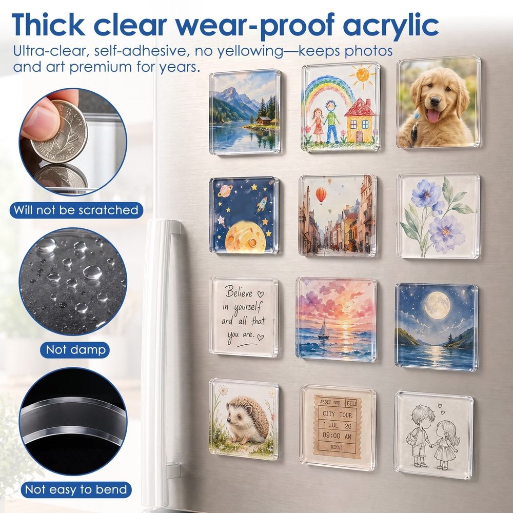 25Pcs Acrylic DIY Fridge Magnet Set, Resists Daily Wear and Light Scratches for Photo Projects, Drawing Displays, and Beginner Friendly Handmade Fun
