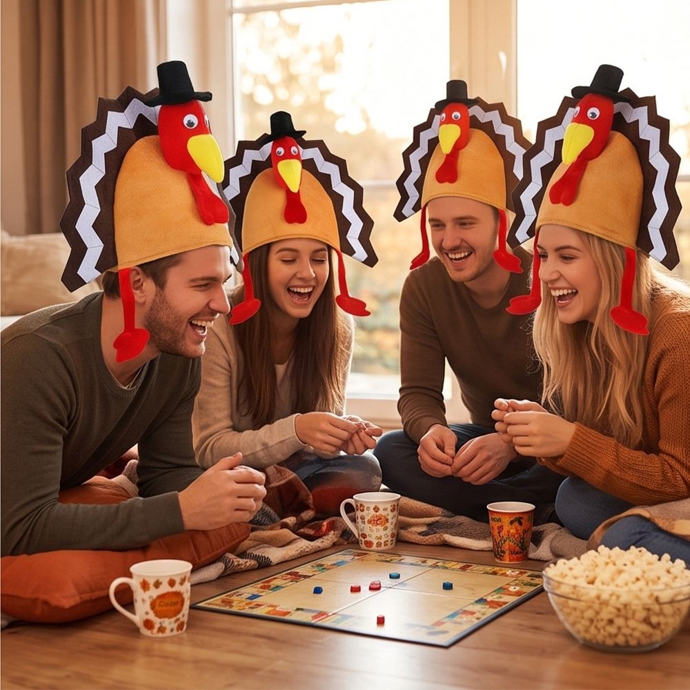 Thanksgiving Turkey Hat Funny Party Hat for Thanksgiving Dinner Holiday Cosplay Photo Prop, 3D Turkey Headpiece with Top Hat Fan Tail Feathers Dangling Feet, 3D Turkey Headpiece with Top Hat Fan Tail