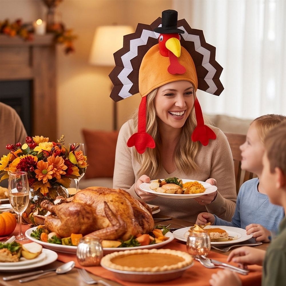 Thanksgiving Turkey Hat Funny Party Hat for Thanksgiving Dinner Holiday Cosplay Photo Prop, 3D Turkey Headpiece with Top Hat Fan Tail Feathers Dangling Feet, 3D Turkey Headpiece with Top Hat Fan Tail