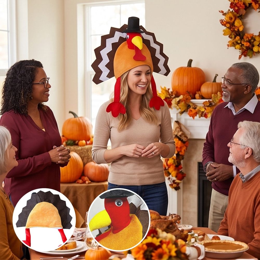 Thanksgiving Turkey Hat Funny Party Hat for Thanksgiving Dinner Holiday Cosplay Photo Prop, 3D Turkey Headpiece with Top Hat Fan Tail Feathers Dangling Feet, 3D Turkey Headpiece with Top Hat Fan Tail