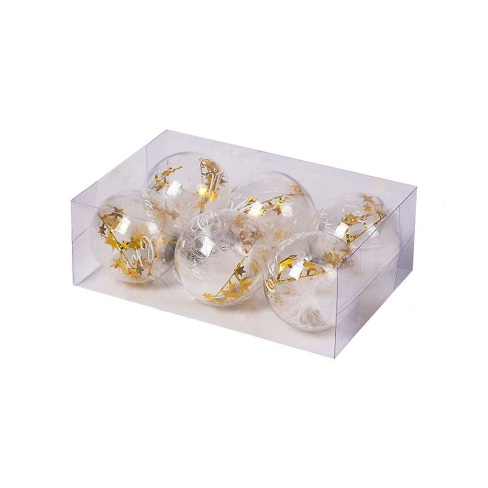 6 Pack Clear Christmas Ball Ornaments Shatterproof Plastic Baubles with Star Confetti Filler for Christmas Tree Wreath Garland Wedding Birthday Party Window Display Decor Hanging Ornament Set, Silver