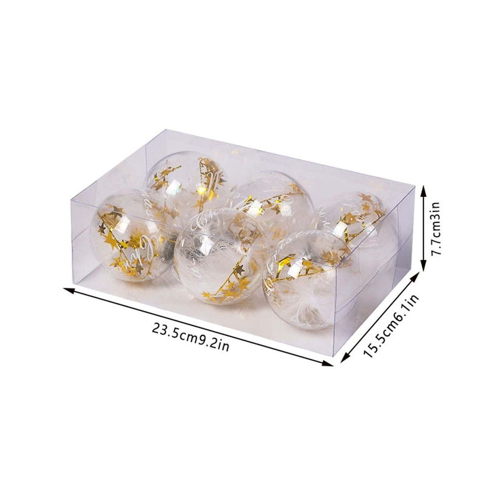 6 Pack Clear Christmas Ball Ornaments Shatterproof Plastic Baubles with Star Confetti Filler for Christmas Tree Wreath Garland Wedding Birthday Party Window Display Decor Hanging Ornament Set, Silver
