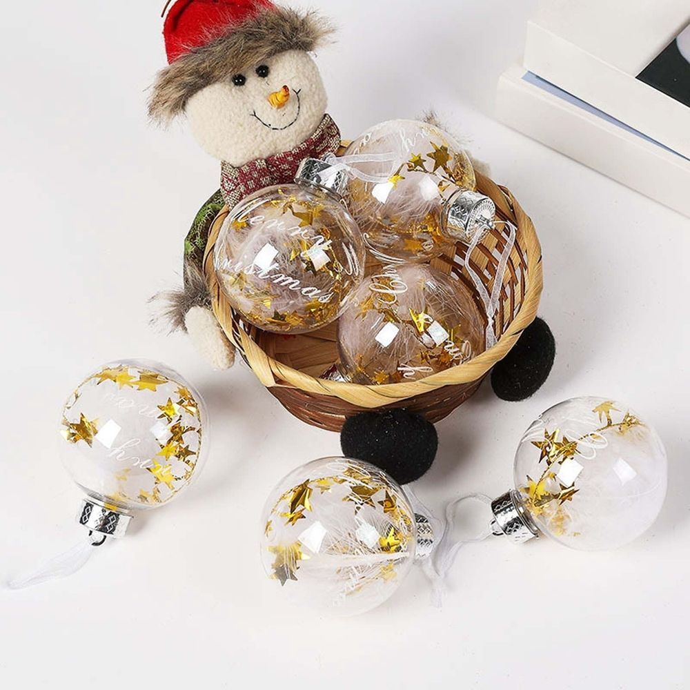 6 Pack Clear Christmas Ball Ornaments Shatterproof Plastic Baubles with Star Confetti Filler for Christmas Tree Wreath Garland Wedding Birthday Party Window Display Decor Hanging Ornament Set, Silver