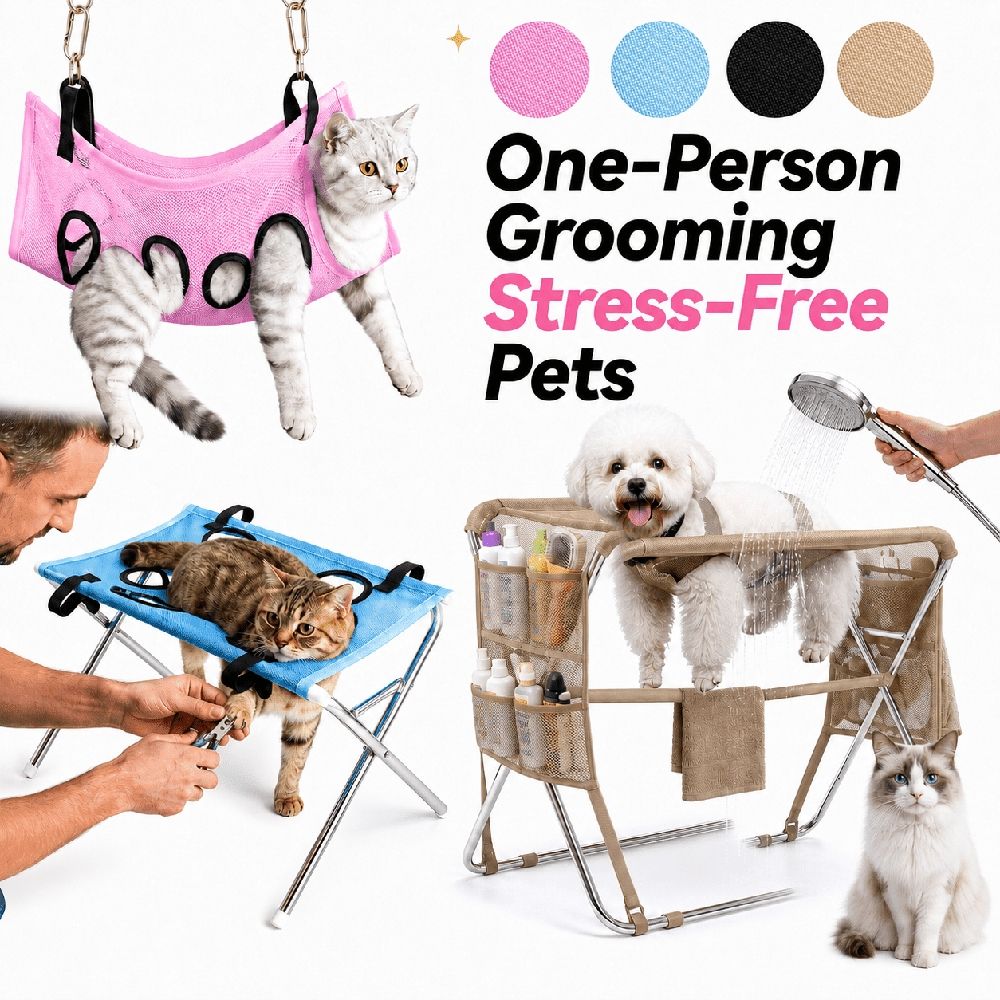 Pet Grooming Sling Hanging Restraint Bag for Cats - Breathable Suspended Bed for Bathing, Nail Trimming, Hanging Cat Bed, for Cats, Kittens and Indoor Pet Care, Cloth Construction, Green, M