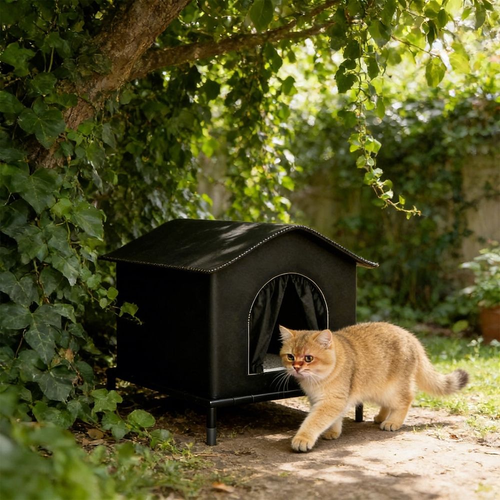 Outdoor Cat House for Feral Cats Waterproof Sun Protection Pet Tent Insulated Shelter All Seasons Foldable Portable Cat Enclosure with Raised Floor for Porch Yard Patio Garden Balcony Garage, Blue