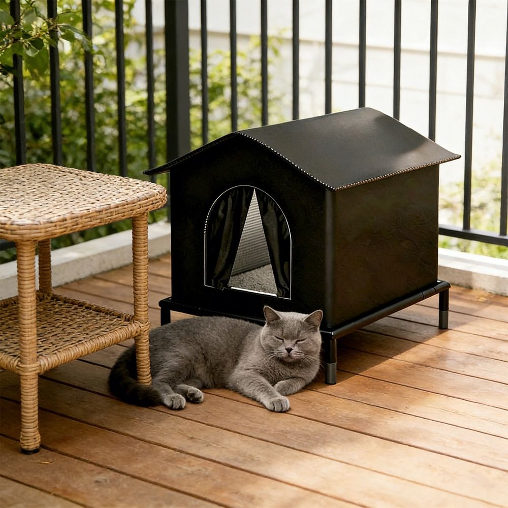 Outdoor Cat House for Feral Cats Waterproof Sun Protection Pet Tent Insulated Shelter All Seasons Foldable Portable Cat Enclosure with Raised Floor for Porch Yard Patio Garden Balcony Garage, Blue