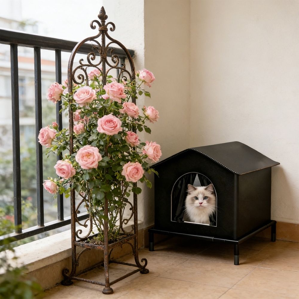 Outdoor Cat House for Feral Cats Waterproof Sun Protection Pet Tent Insulated Shelter All Seasons Foldable Portable Cat Enclosure with Raised Floor for Porch Yard Patio Garden Balcony Garage, Blue