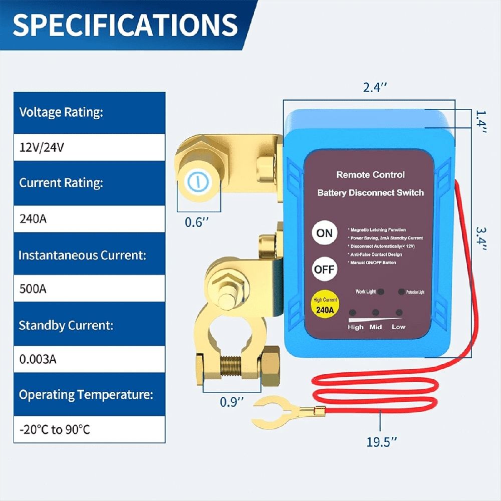 12V 240A Remote Battery Disconnect Switch, Automatic Power Off Switch Car Truck Boat Remote Control Switch
