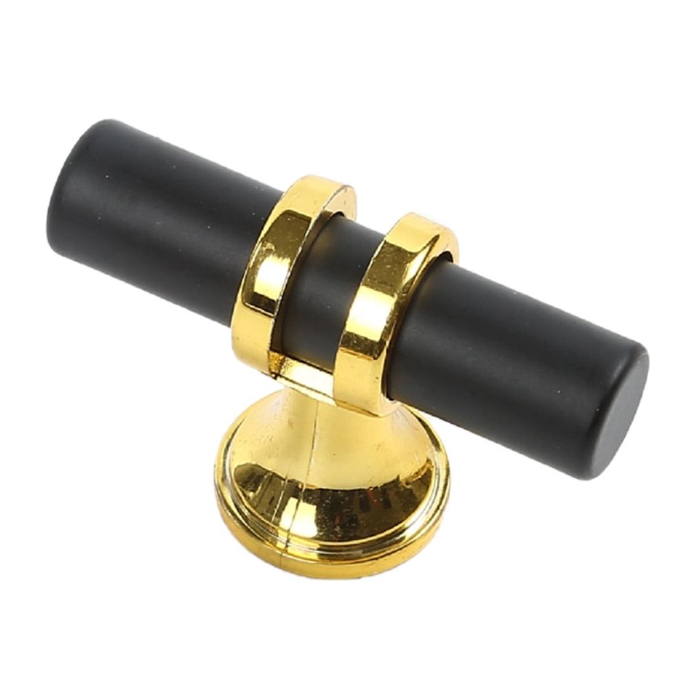 Black and Gold Cabinet Knobs - Modern Zinc Alloy Drawer Pulls - Single Hole T-Bar Handles for Kitchen, Bathroom & Dresser - Matte Black with Brushed Brass Accent Hardware