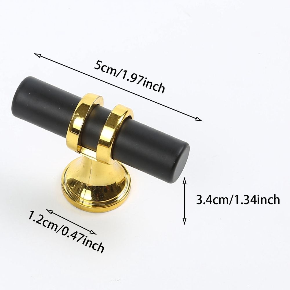 Black and Gold Cabinet Knobs - Modern Zinc Alloy Drawer Pulls - Single Hole T-Bar Handles for Kitchen, Bathroom & Dresser - Matte Black with Brushed Brass Accent Hardware