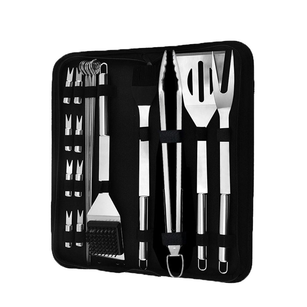 20-Piece Stainless Steel BBQ Grill Tools Set - Professional Barbecue Accessories Kit with Canvas Bag - Outdoor Cooking Utensils for Camping, Backyard Grilling