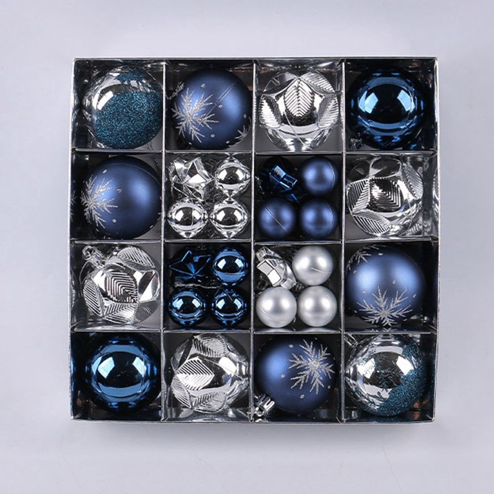 44ct Blue Silver Christmas Ball Ornaments - Bulk Glitter Hanging Decor Set with Large & Mini Sizes for Tree, Garland & Holiday Party