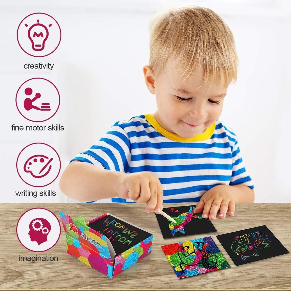 100 Pcs Rainbow Scratch Art Paper, Bulk Classroom Prizes & Activities, Teacher Supplies, Party Favors, DIY Art Set for Creative Projects.