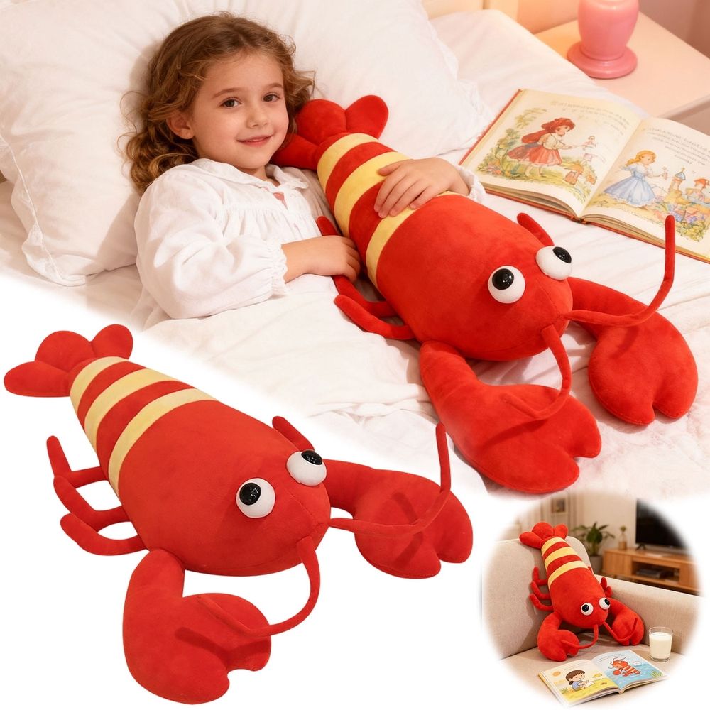 13.78 Inch Cute Lobster Plush Toy, Soft Stuffed Red Crayfish Plushie for Kids, Adorable Hugging Animal Pillow for Bed Sofa Playroom Decor