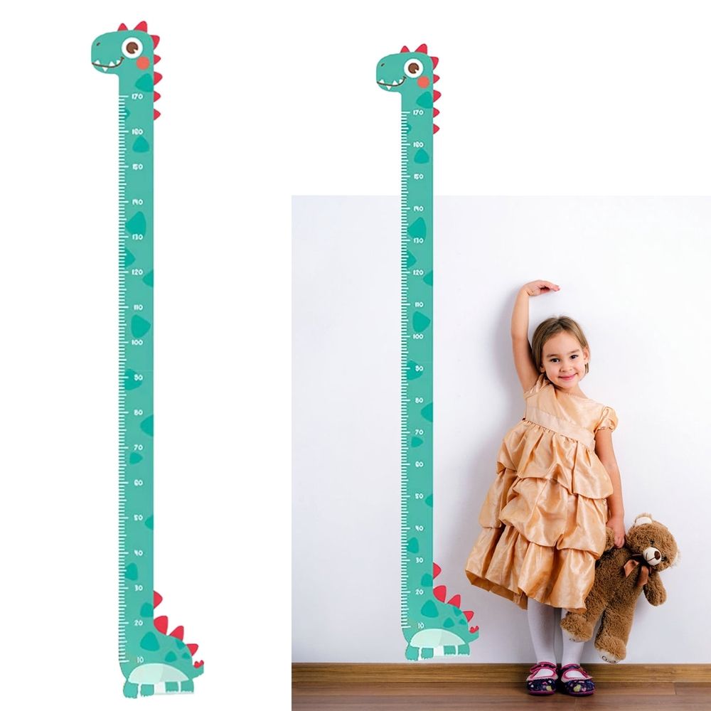 Dinosaur Height Chart Wall Decal,Removable Growth Measurement Ruler with Self-Adhesive ,Mint Green Kids Height Tracker for Bedroom and Playroom,76.8in x 7.9in
