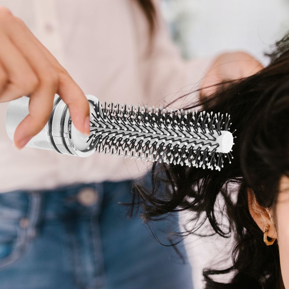 White Retractable Roll Hairbrush for Curl Training, Scalp Massage, and Detangling Hair Care