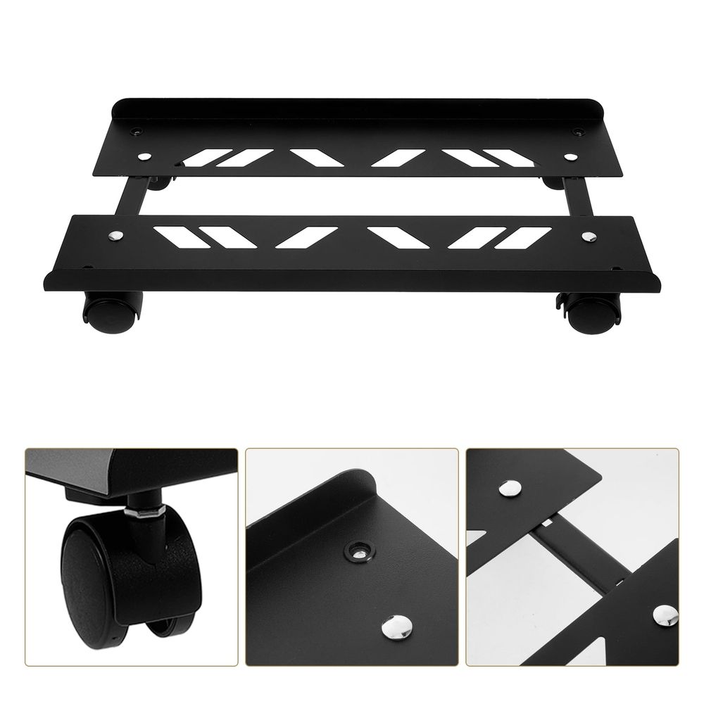Black Steel Computer Tower Stand with Wheels Movable PC Cart for Monitor and Desktop Organization
