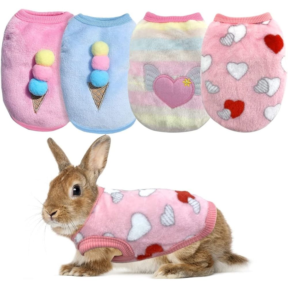 4PCS Bunny Clothes for Rabbits- Small Animal Guinea Pig Warm Vest Clothes Costume Soft T-Shirt for Kitten Ferret Chihuahua Puppy Mini Dog and Small Animals