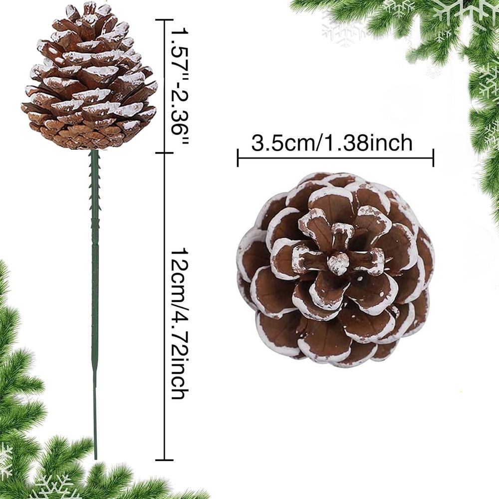 20PCS Christmas Pine Cones Decorations Picks - Snow Pine Cone for Xmas Tree Garland Wreath Ornaments Pinecones Decorating Winter Holidays Home
